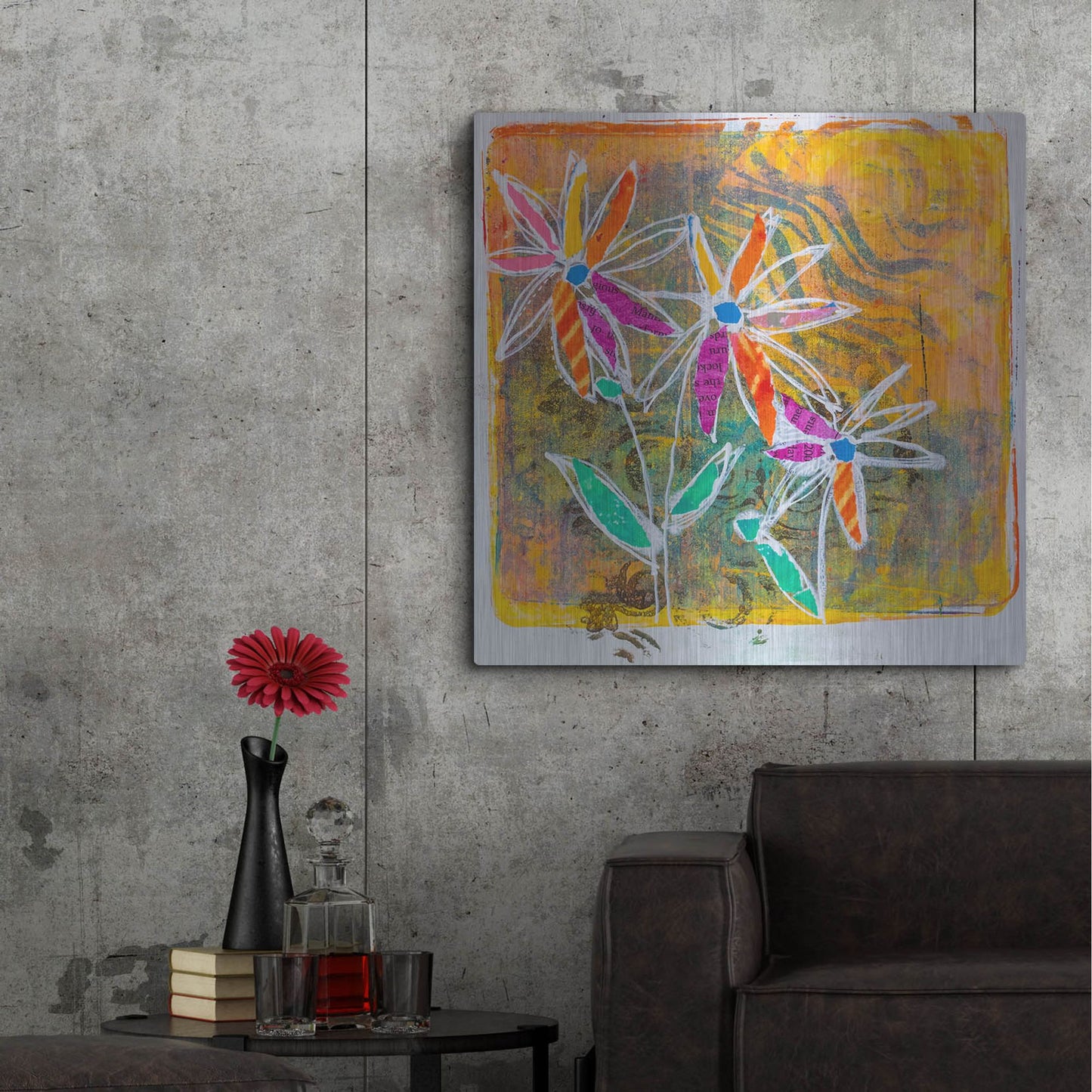 Luxe Metal Art 'Sunny Blooms' by St. Hilaire Elizabeth, Metal Wall Art,36x36