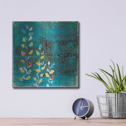 Luxe Metal Art 'Aqua Blooms' by St. Hilaire Elizabeth, Metal Wall Art,12x12