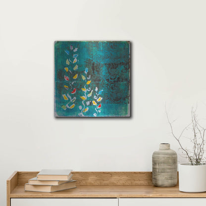 Luxe Metal Art 'Aqua Blooms' by St. Hilaire Elizabeth, Metal Wall Art,12x12