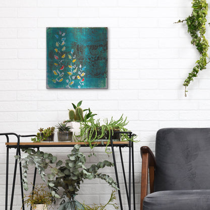 Luxe Metal Art 'Aqua Blooms' by St. Hilaire Elizabeth, Metal Wall Art,12x12