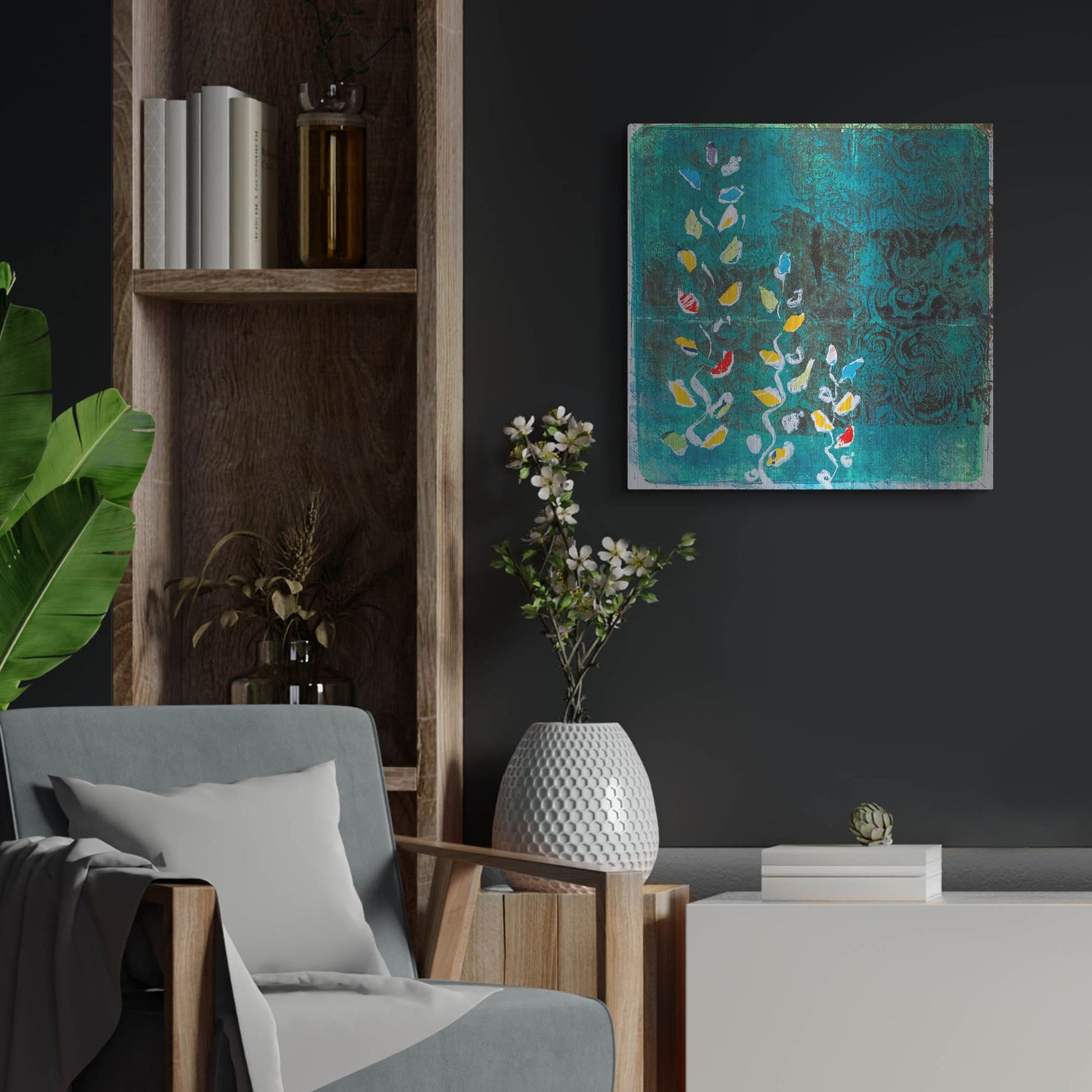 Luxe Metal Art 'Aqua Blooms' by St. Hilaire Elizabeth, Metal Wall Art,24x24