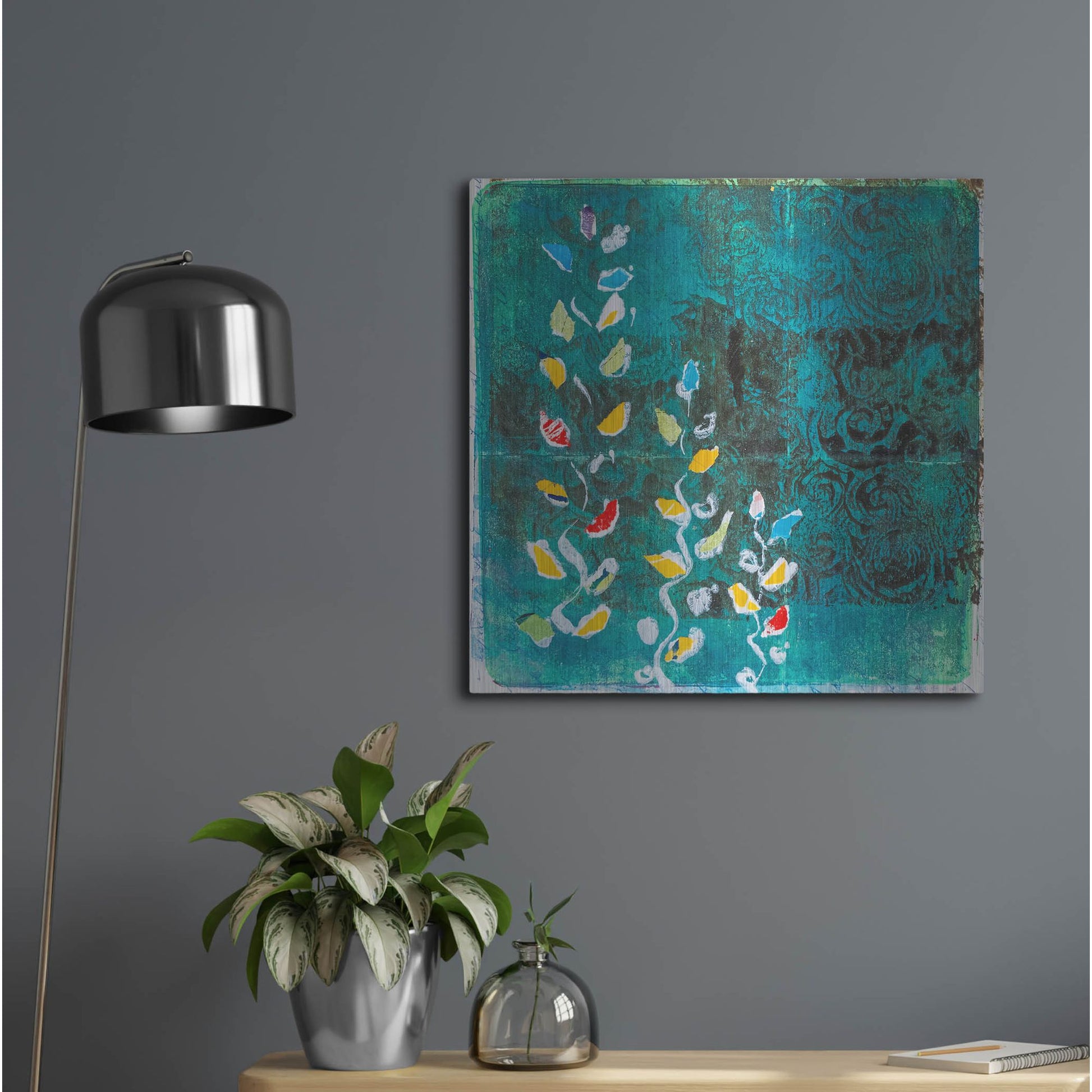 Luxe Metal Art 'Aqua Blooms' by St. Hilaire Elizabeth, Metal Wall Art,24x24