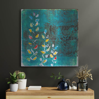 Luxe Metal Art 'Aqua Blooms' by St. Hilaire Elizabeth, Metal Wall Art,24x24