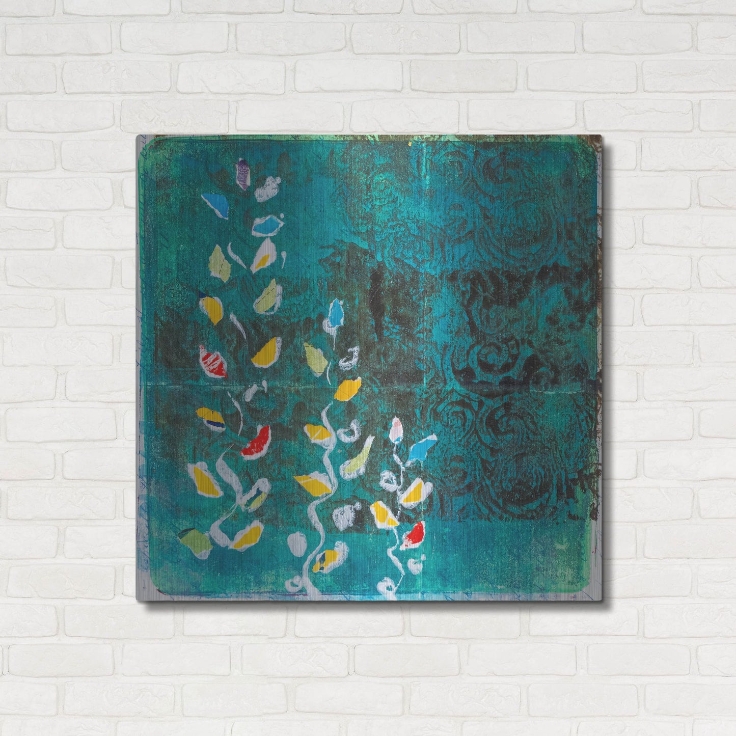 Luxe Metal Art 'Aqua Blooms' by St. Hilaire Elizabeth, Metal Wall Art,36x36