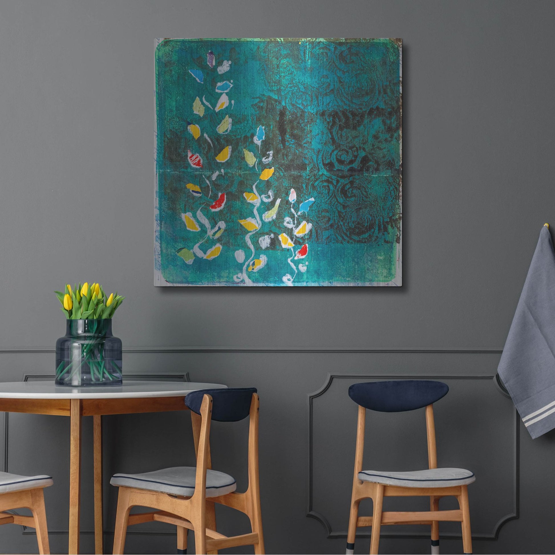 Luxe Metal Art 'Aqua Blooms' by St. Hilaire Elizabeth, Metal Wall Art,36x36