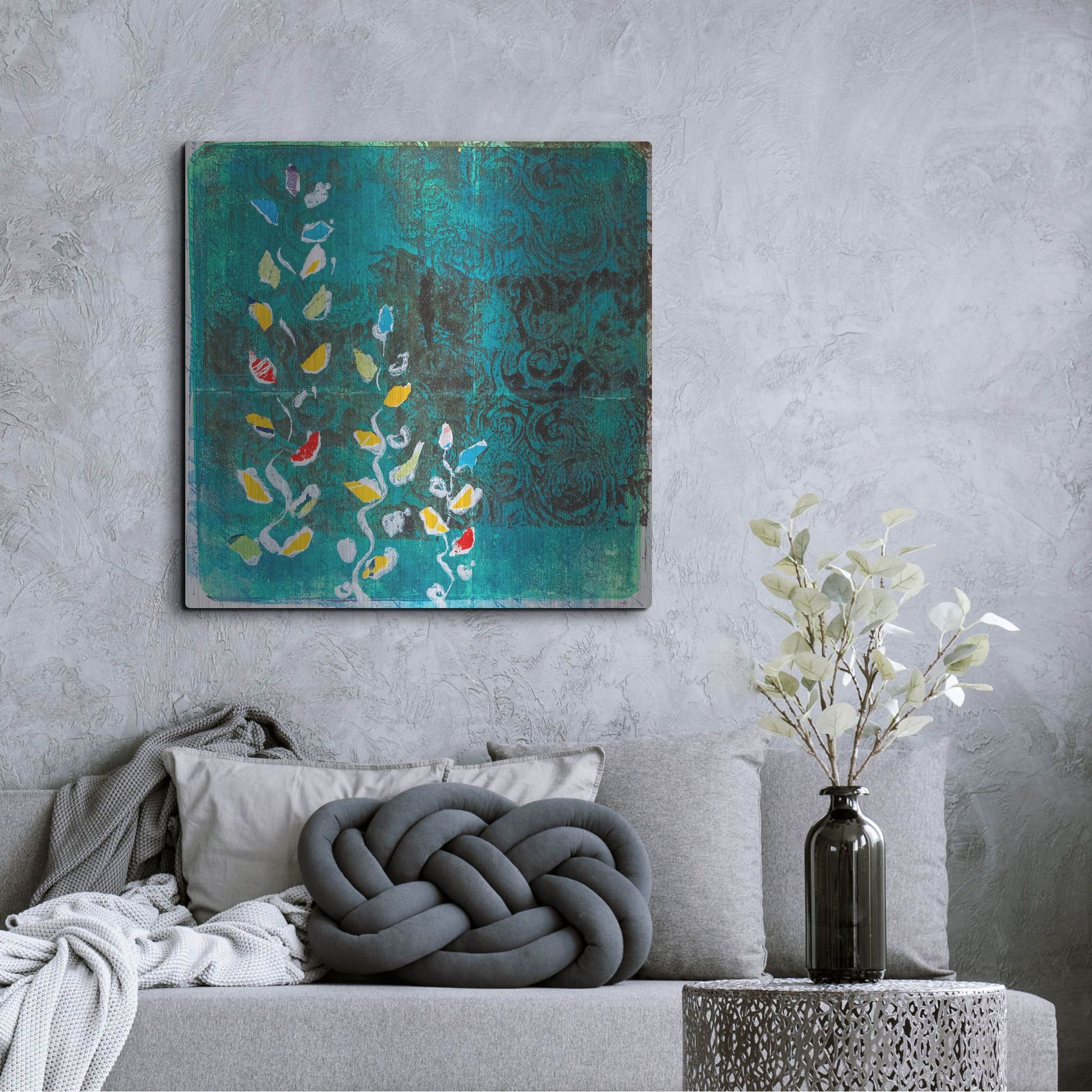 Luxe Metal Art 'Aqua Blooms' by St. Hilaire Elizabeth, Metal Wall Art,36x36