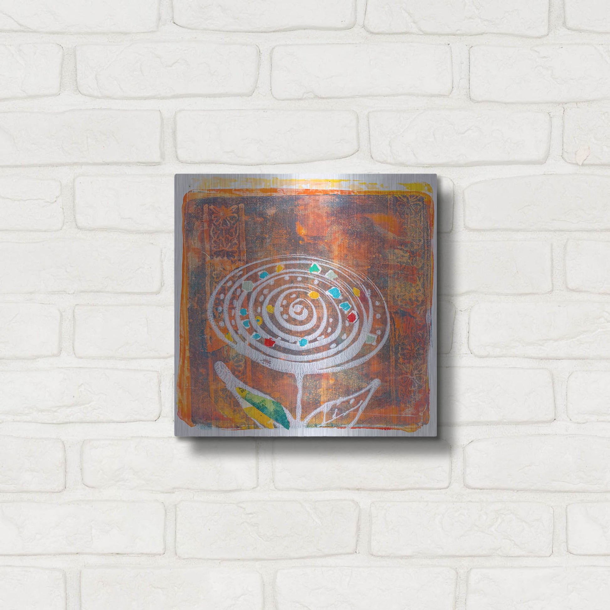 Luxe Metal Art 'Spiral Blooms Orange' by St. Hilaire Elizabeth, Metal Wall Art,12x12