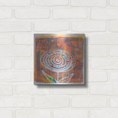 Luxe Metal Art 'Spiral Blooms Orange' by St. Hilaire Elizabeth, Metal Wall Art,12x12