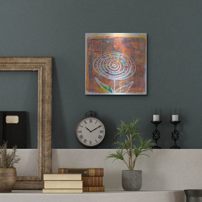Luxe Metal Art 'Spiral Blooms Orange' by St. Hilaire Elizabeth, Metal Wall Art,12x12