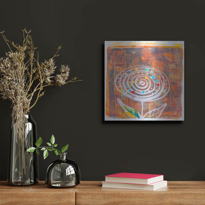 Luxe Metal Art 'Spiral Blooms Orange' by St. Hilaire Elizabeth, Metal Wall Art,12x12