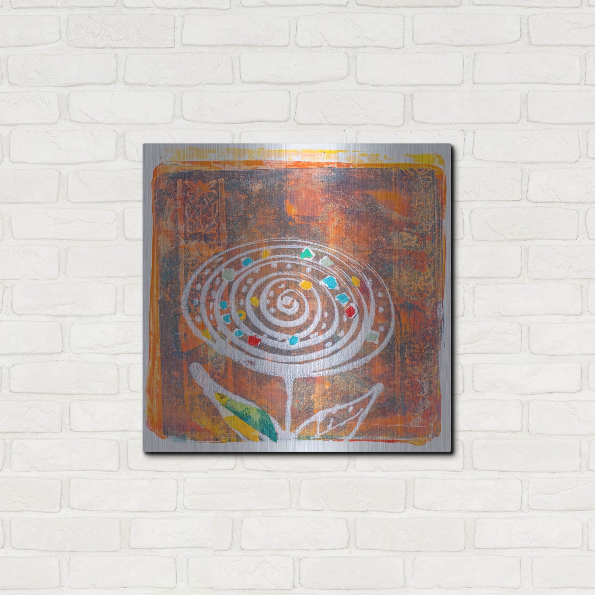 Luxe Metal Art 'Spiral Blooms Orange' by St. Hilaire Elizabeth, Metal Wall Art,24x24