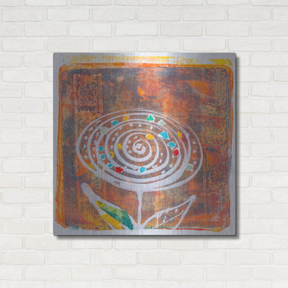 Luxe Metal Art 'Spiral Blooms Orange' by St. Hilaire Elizabeth, Metal Wall Art,36x36