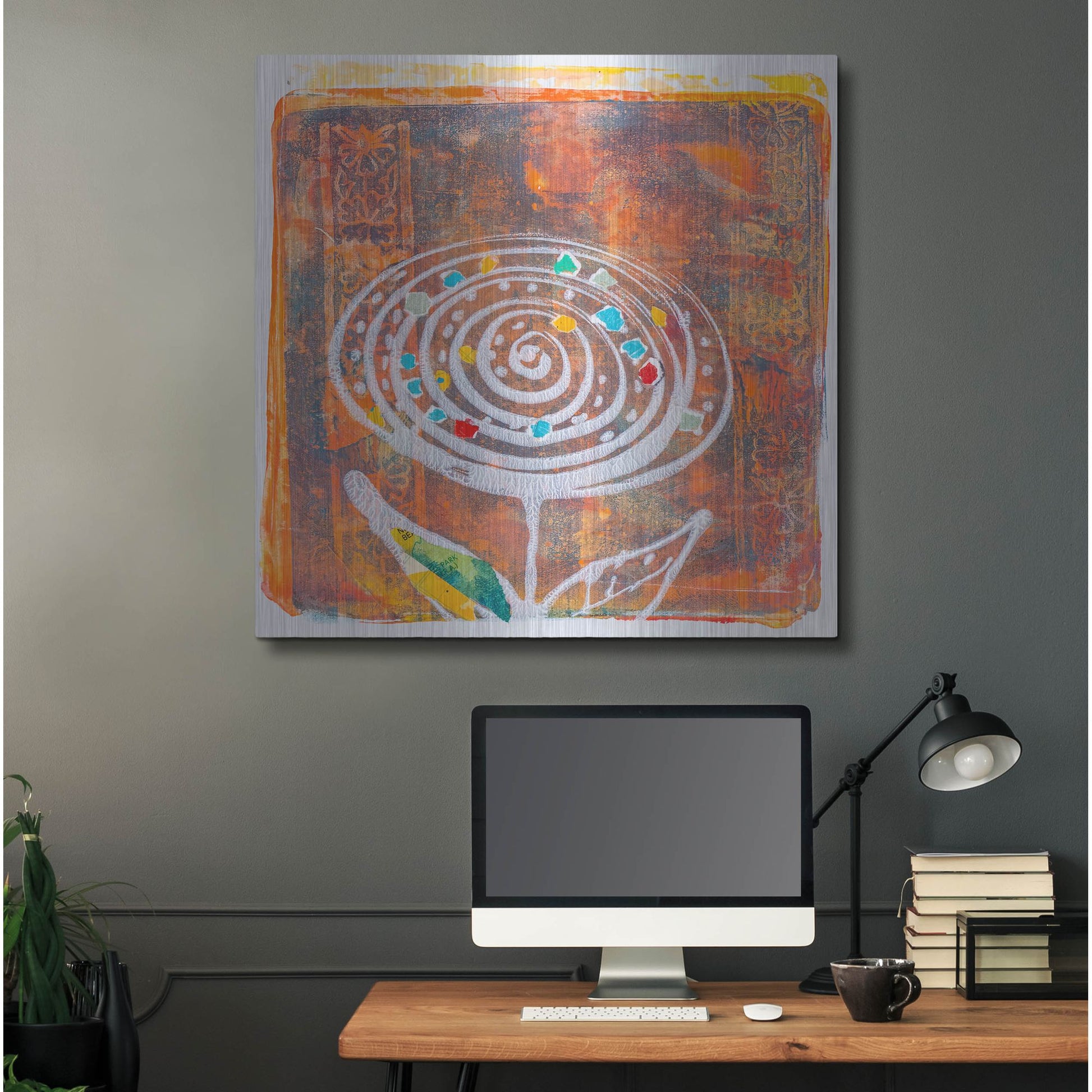Luxe Metal Art 'Spiral Blooms Orange' by St. Hilaire Elizabeth, Metal Wall Art,36x36