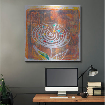 Luxe Metal Art 'Spiral Blooms Orange' by St. Hilaire Elizabeth, Metal Wall Art,36x36