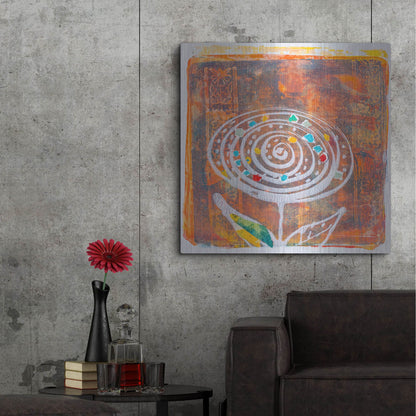 Luxe Metal Art 'Spiral Blooms Orange' by St. Hilaire Elizabeth, Metal Wall Art,36x36