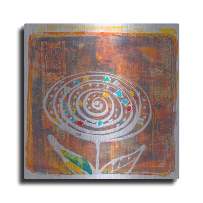 Luxe Metal Art 'Spiral Blooms Orange' by St. Hilaire Elizabeth, Metal Wall Art