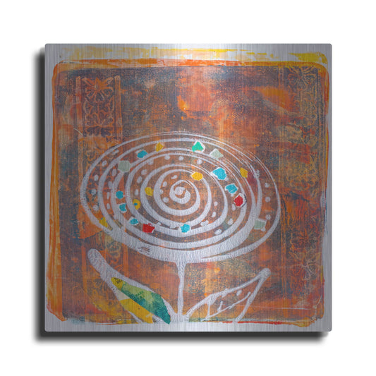 Luxe Metal Art 'Spiral Blooms Orange' by St. Hilaire Elizabeth, Metal Wall Art