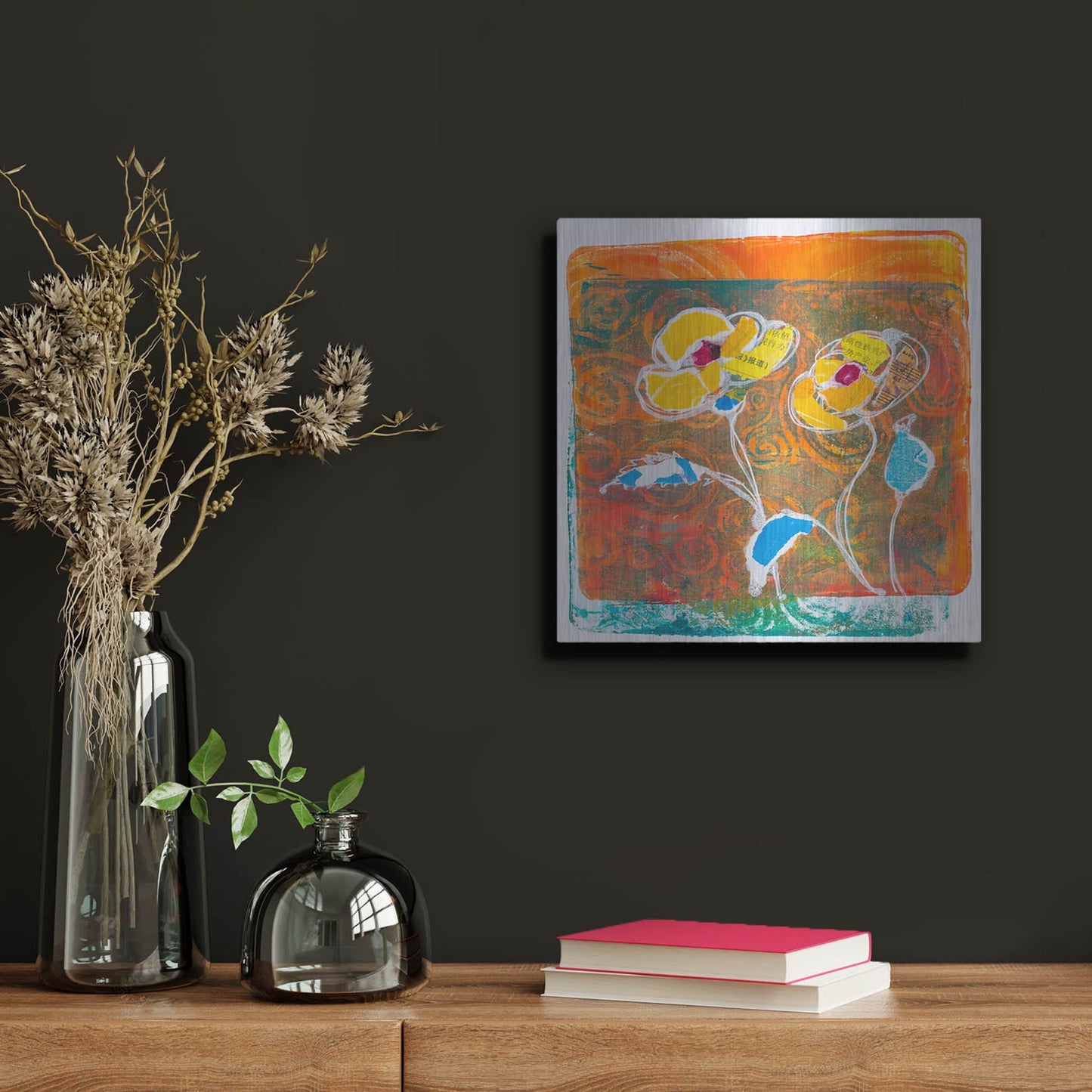 Luxe Metal Art 'Yellow Petals' by St. Hilaire Elizabeth, Metal Wall Art,12x12