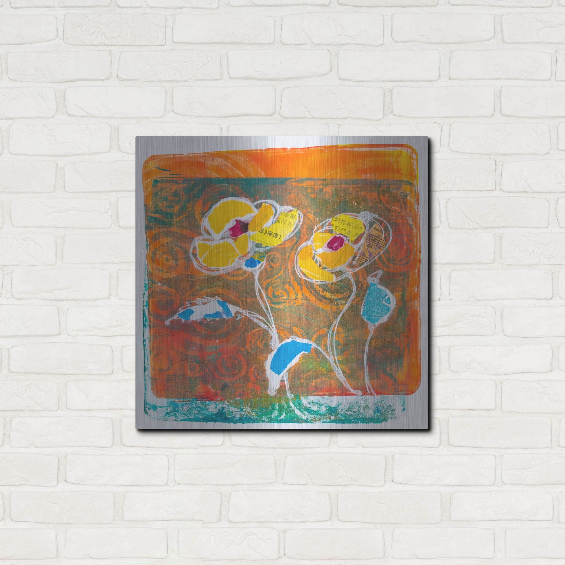 Luxe Metal Art 'Yellow Petals' by St. Hilaire Elizabeth, Metal Wall Art,24x24