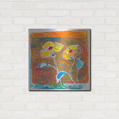 Luxe Metal Art 'Yellow Petals' by St. Hilaire Elizabeth, Metal Wall Art,24x24