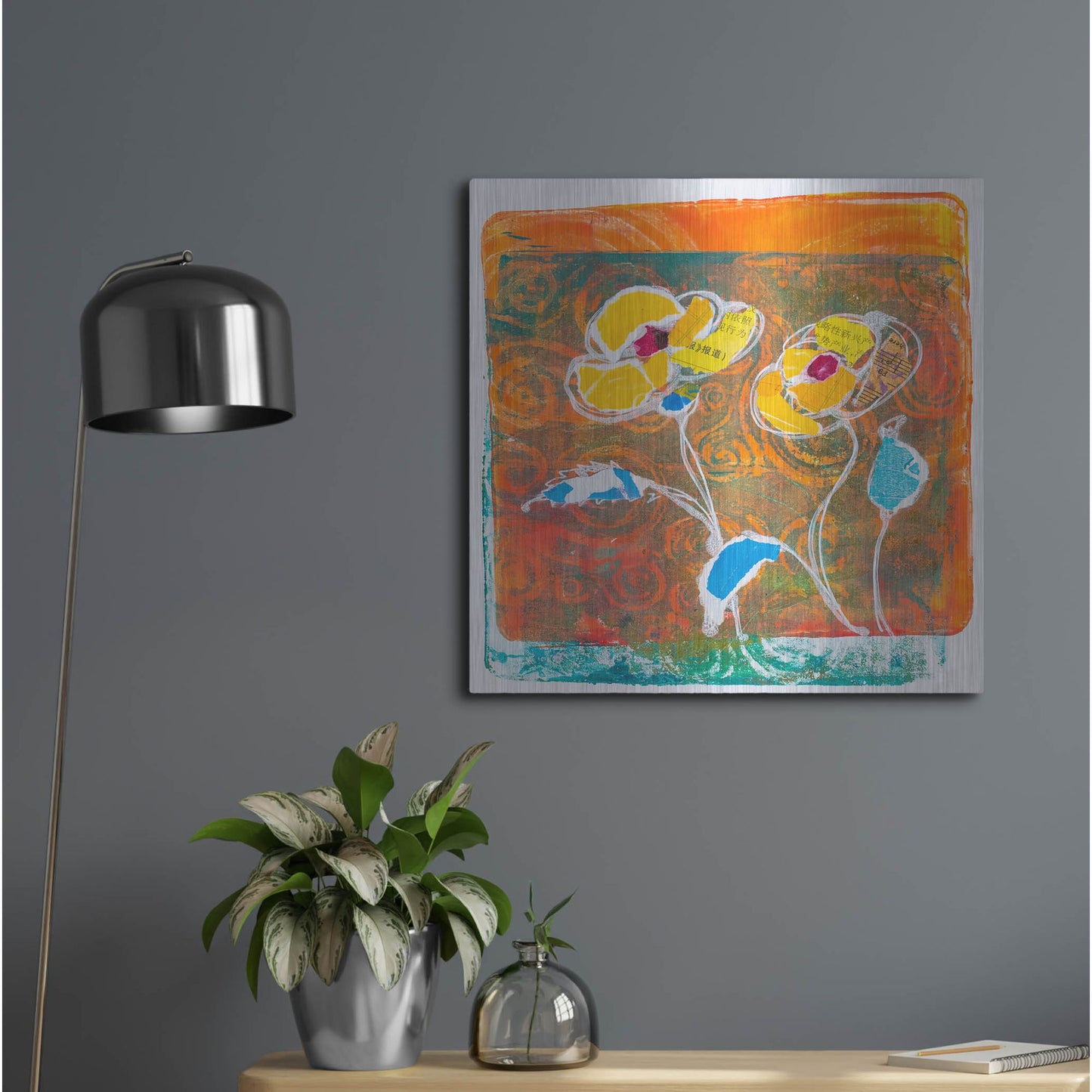 Luxe Metal Art 'Yellow Petals' by St. Hilaire Elizabeth, Metal Wall Art,24x24