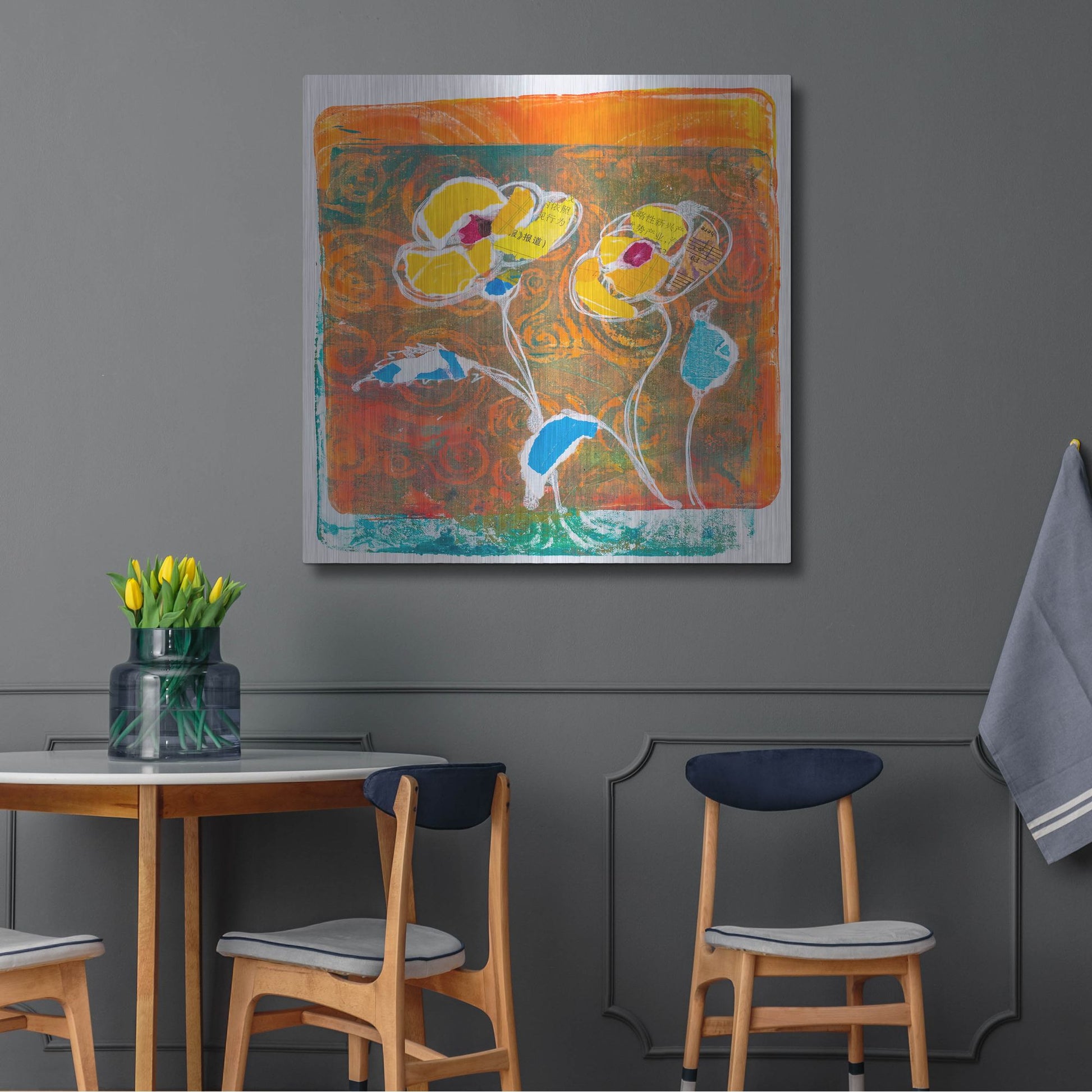 Luxe Metal Art 'Yellow Petals' by St. Hilaire Elizabeth, Metal Wall Art,36x36