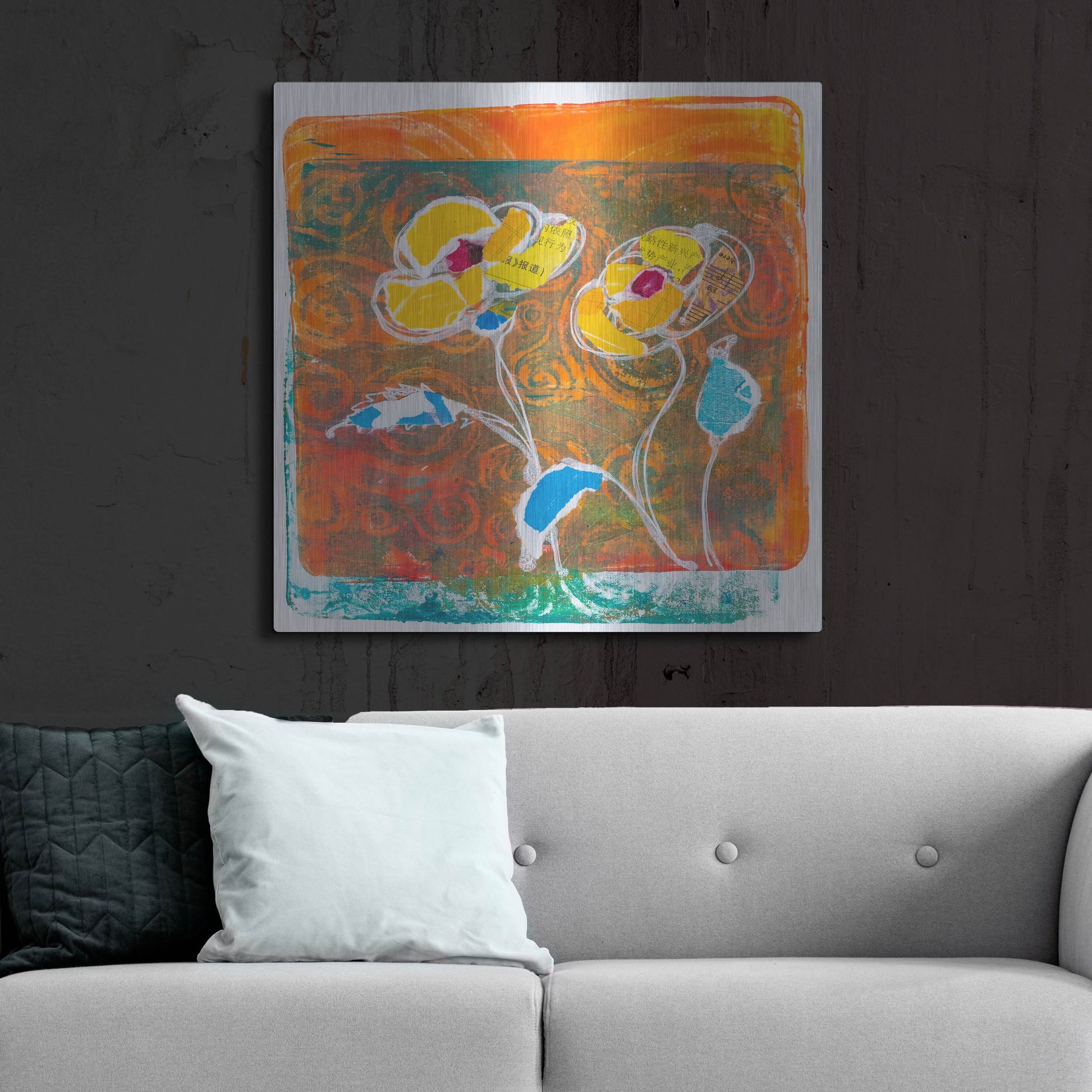 Luxe Metal Art 'Yellow Petals' by St. Hilaire Elizabeth, Metal Wall Art,36x36