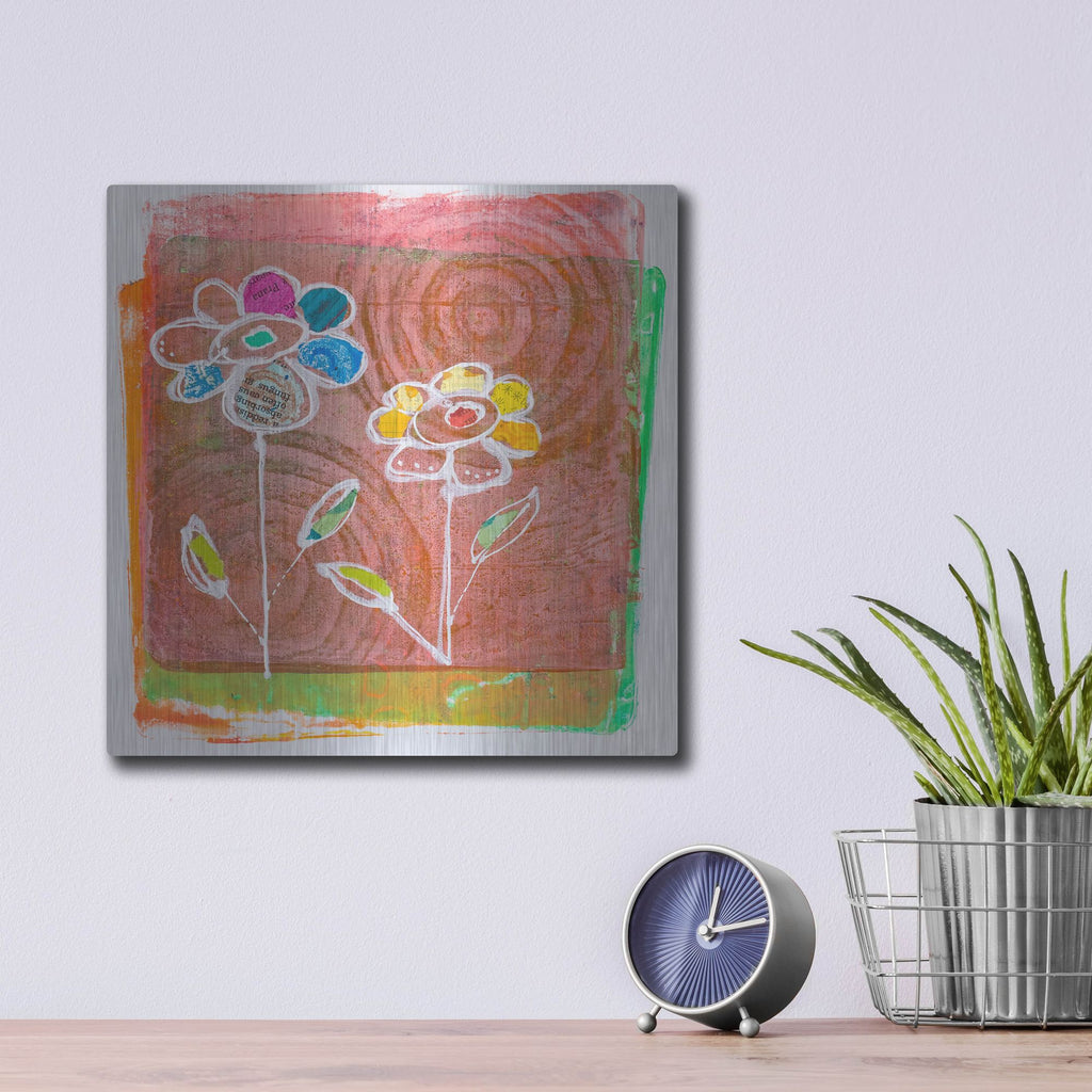 Luxe Metal Art 'Salmon Blooms' by St. Hilaire Elizabeth, Metal Wall Art,12x12
