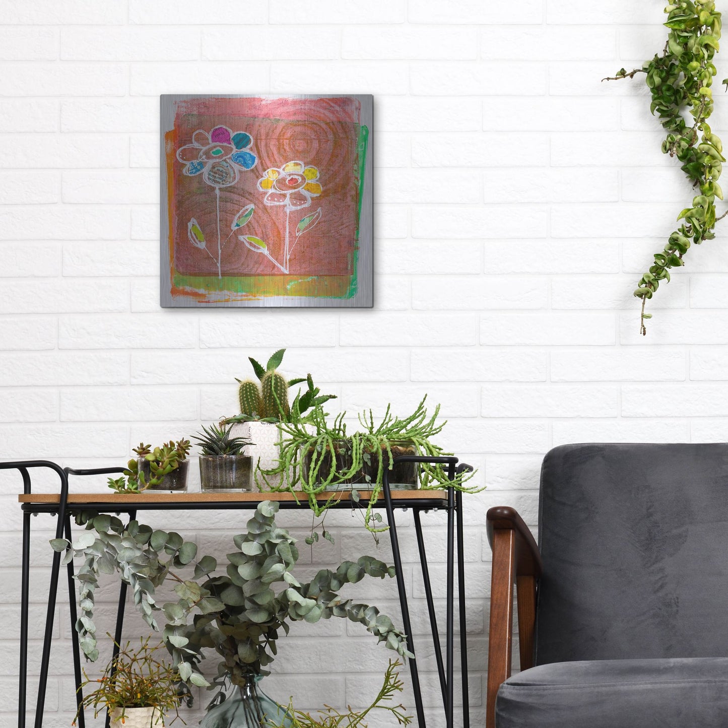 Luxe Metal Art 'Salmon Blooms' by St. Hilaire Elizabeth, Metal Wall Art,12x12