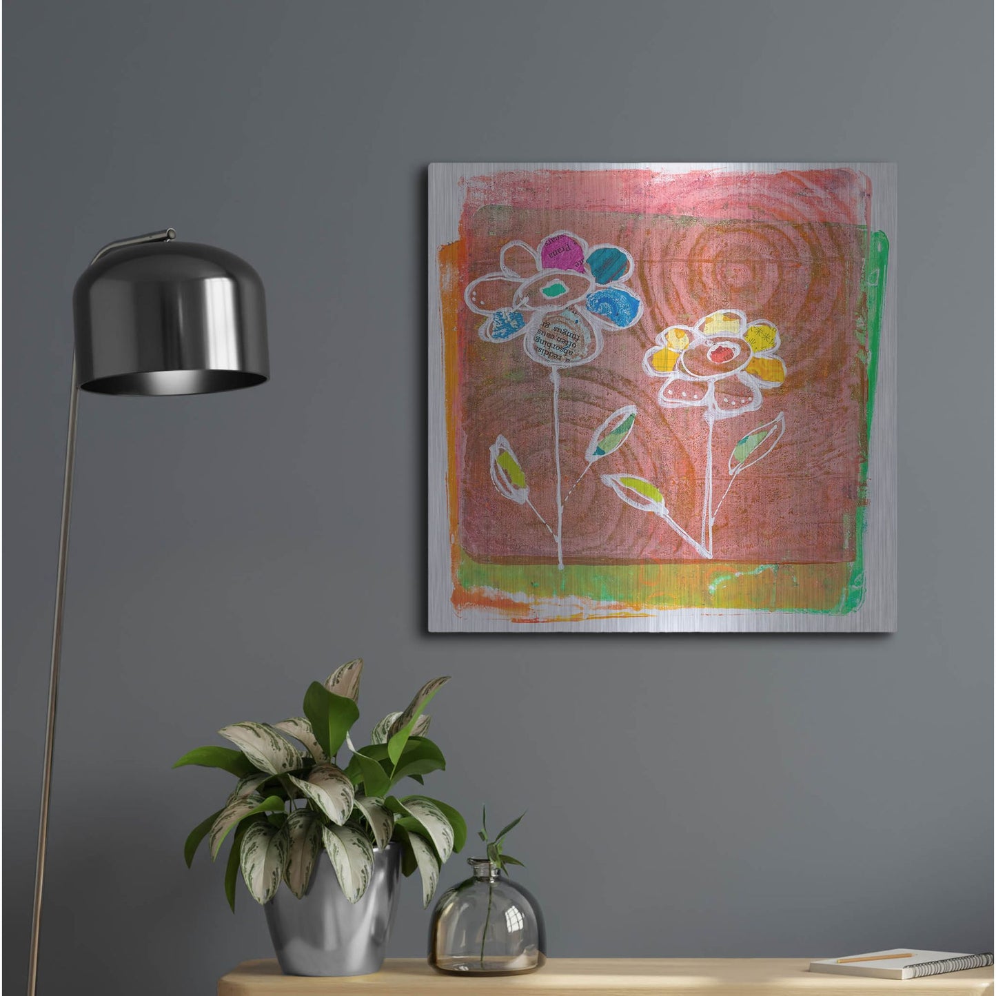 Luxe Metal Art 'Salmon Blooms' by St. Hilaire Elizabeth, Metal Wall Art,24x24