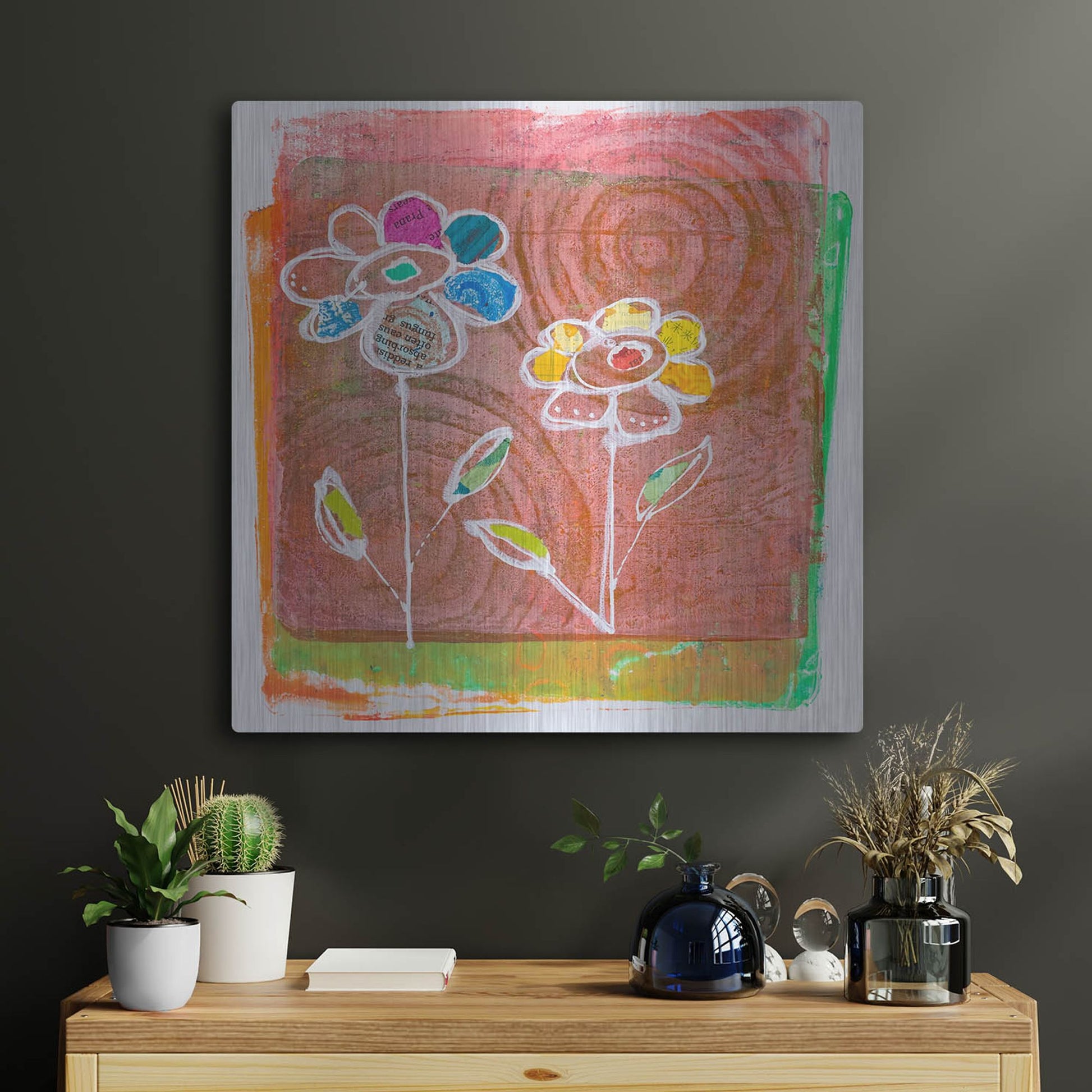 Luxe Metal Art 'Salmon Blooms' by St. Hilaire Elizabeth, Metal Wall Art,24x24