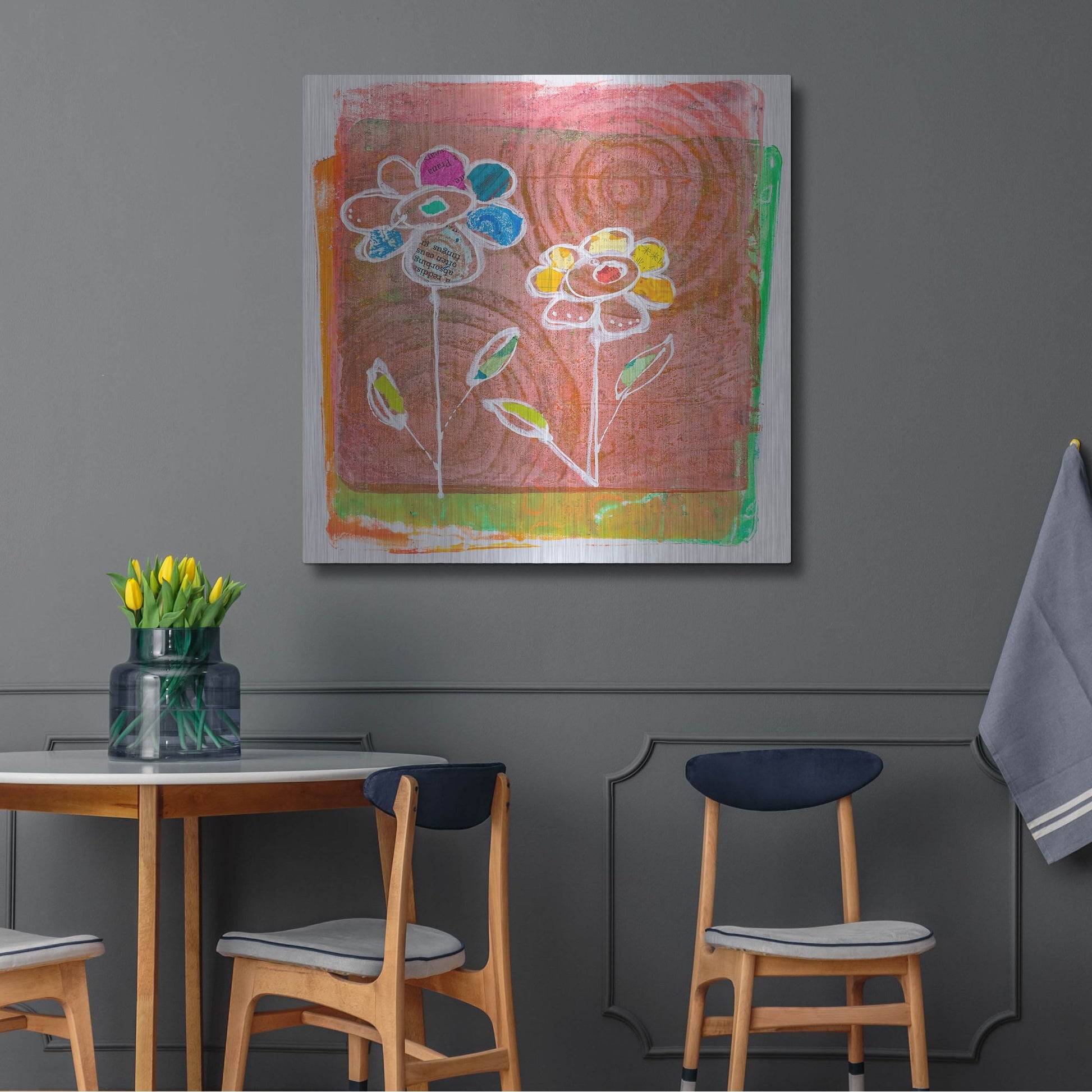 Luxe Metal Art 'Salmon Blooms' by St. Hilaire Elizabeth, Metal Wall Art,36x36