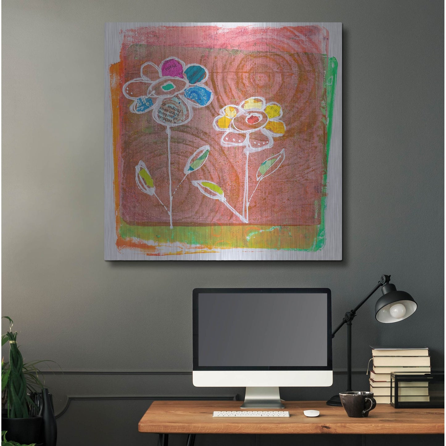 Luxe Metal Art 'Salmon Blooms' by St. Hilaire Elizabeth, Metal Wall Art,36x36