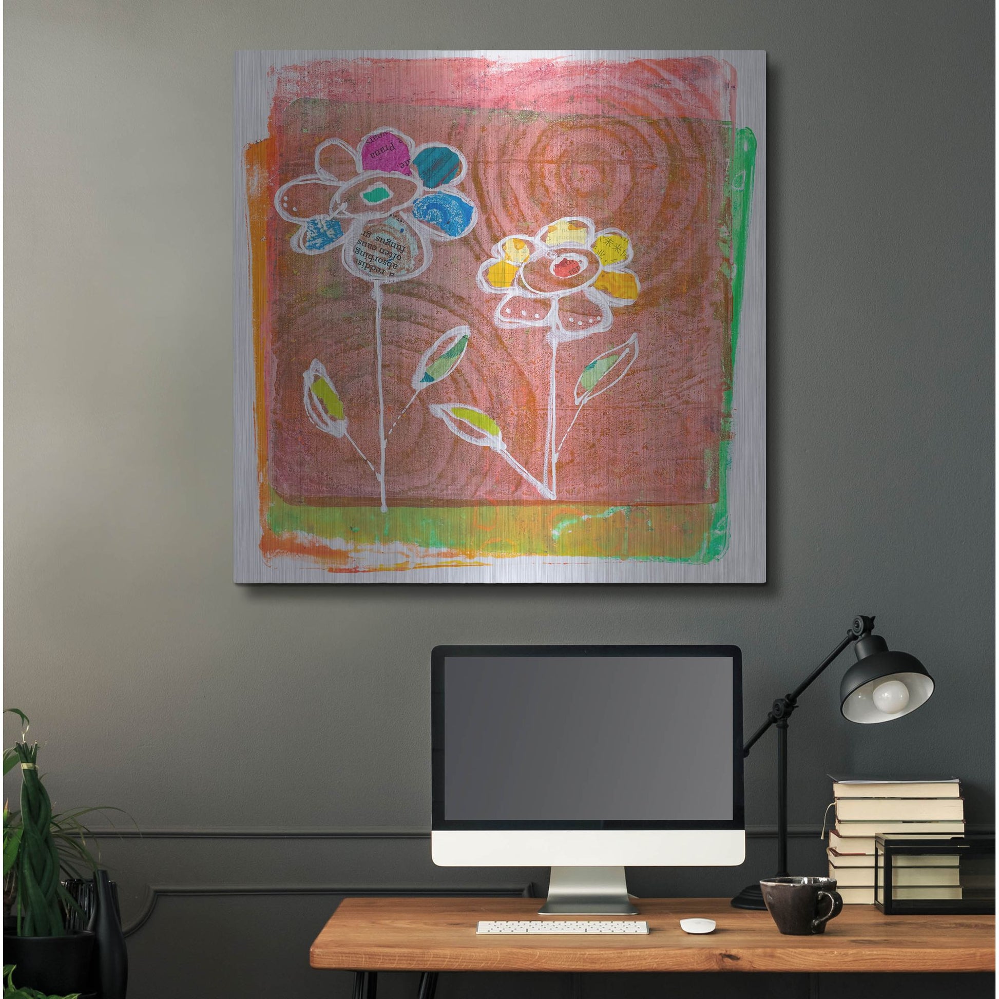 Luxe Metal Art 'Salmon Blooms' by St. Hilaire Elizabeth, Metal Wall Art,36x36