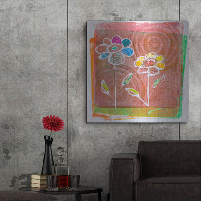 Luxe Metal Art 'Salmon Blooms' by St. Hilaire Elizabeth, Metal Wall Art,36x36