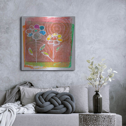 Luxe Metal Art 'Salmon Blooms' by St. Hilaire Elizabeth, Metal Wall Art,36x36