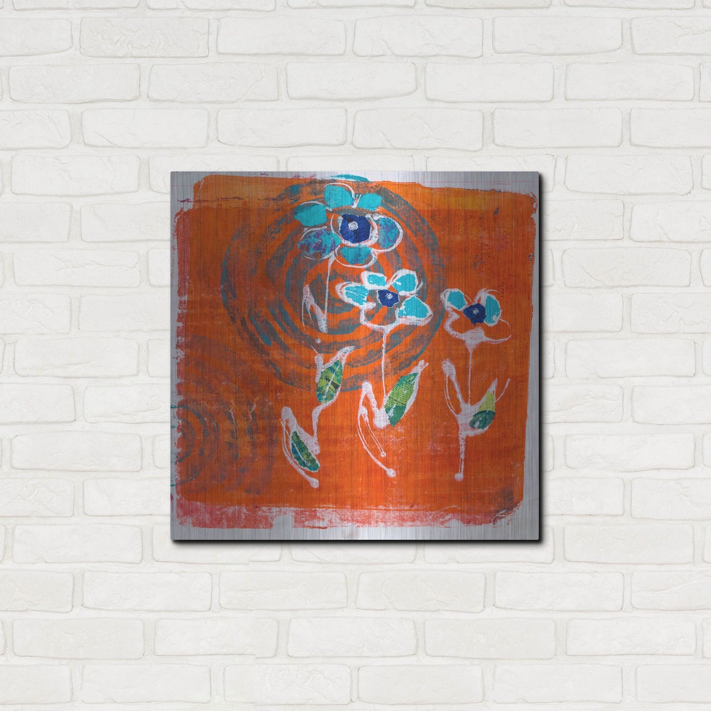 Luxe Metal Art 'Orange and Blue Blooms' by St. Hilaire Elizabeth, Metal Wall Art,24x24