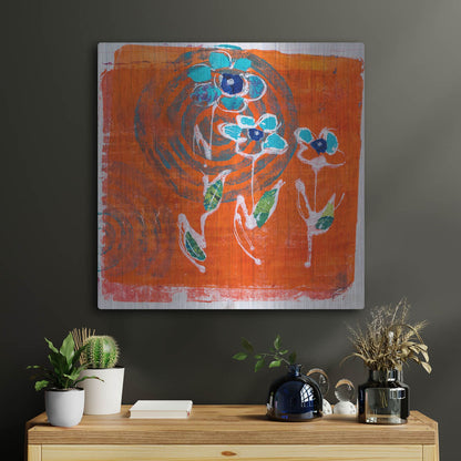 Luxe Metal Art 'Orange and Blue Blooms' by St. Hilaire Elizabeth, Metal Wall Art,24x24