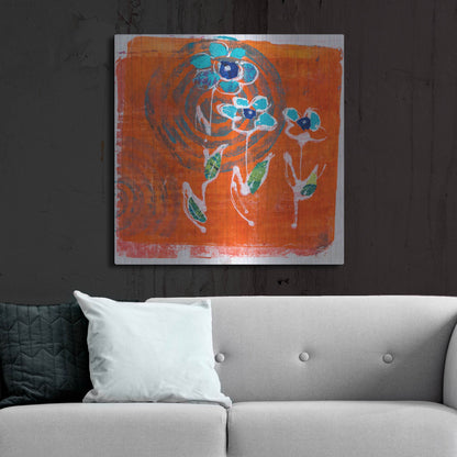 Luxe Metal Art 'Orange and Blue Blooms' by St. Hilaire Elizabeth, Metal Wall Art,36x36
