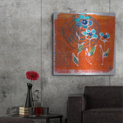 Luxe Metal Art 'Orange and Blue Blooms' by St. Hilaire Elizabeth, Metal Wall Art,36x36