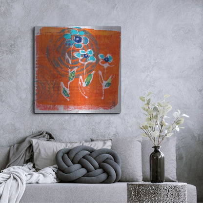 Luxe Metal Art 'Orange and Blue Blooms' by St. Hilaire Elizabeth, Metal Wall Art,36x36
