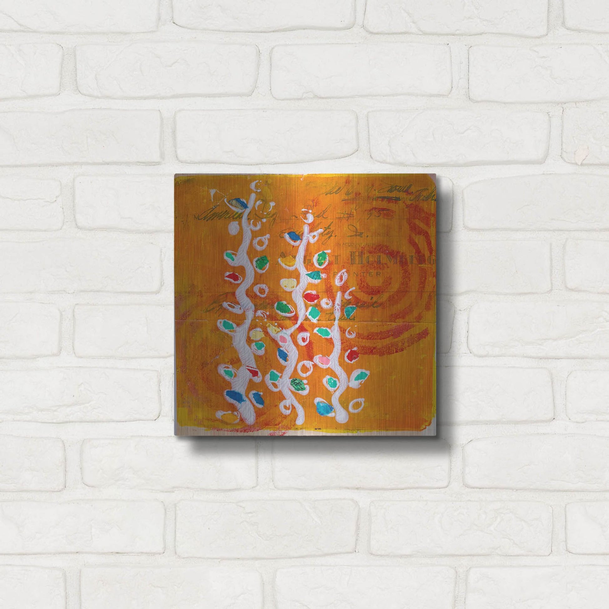 Luxe Metal Art 'Orange Spiral Blooms' by St. Hilaire Elizabeth, Metal Wall Art,12x12