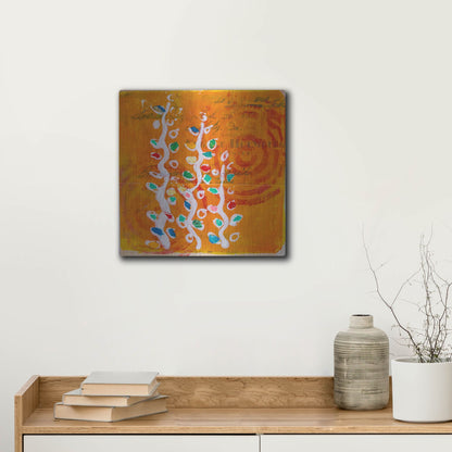 Luxe Metal Art 'Orange Spiral Blooms' by St. Hilaire Elizabeth, Metal Wall Art,12x12