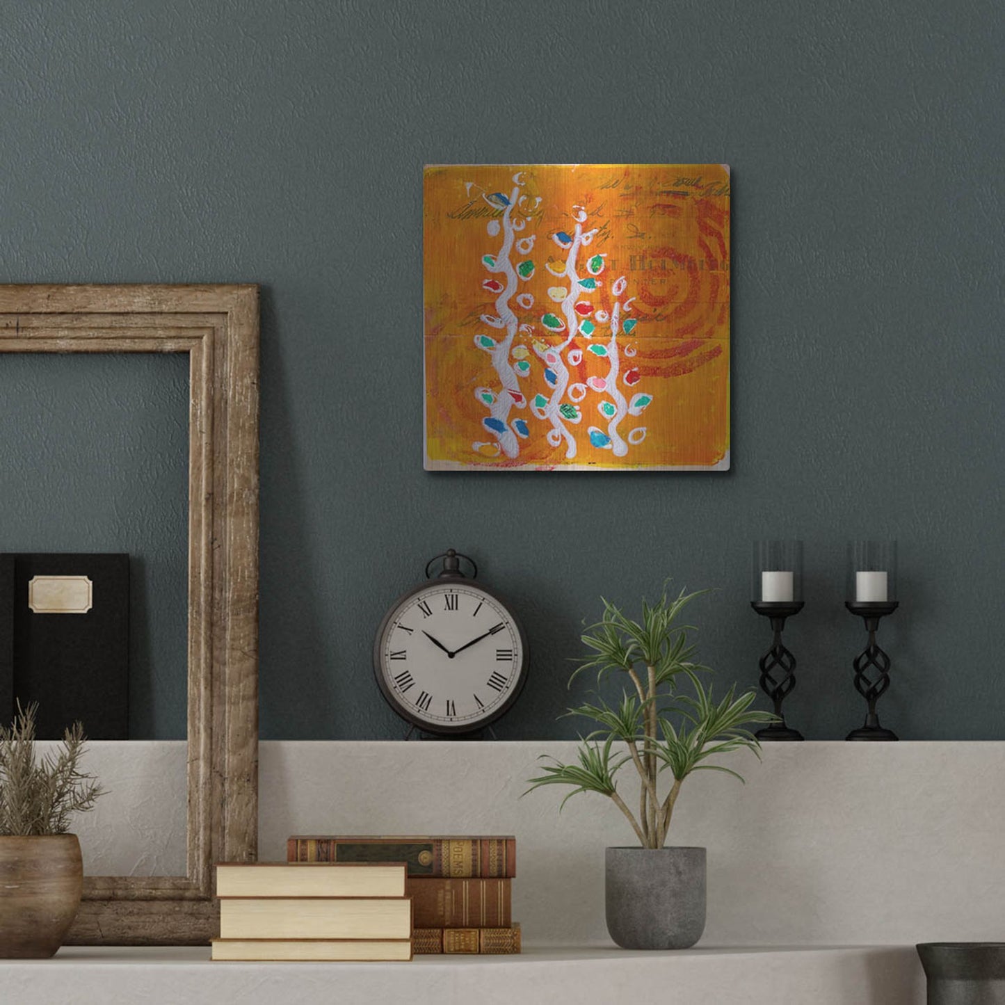 Luxe Metal Art 'Orange Spiral Blooms' by St. Hilaire Elizabeth, Metal Wall Art,12x12