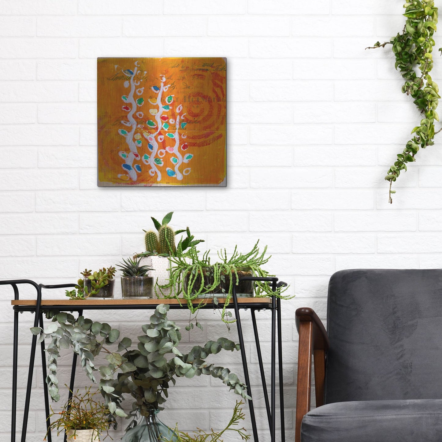 Luxe Metal Art 'Orange Spiral Blooms' by St. Hilaire Elizabeth, Metal Wall Art,12x12