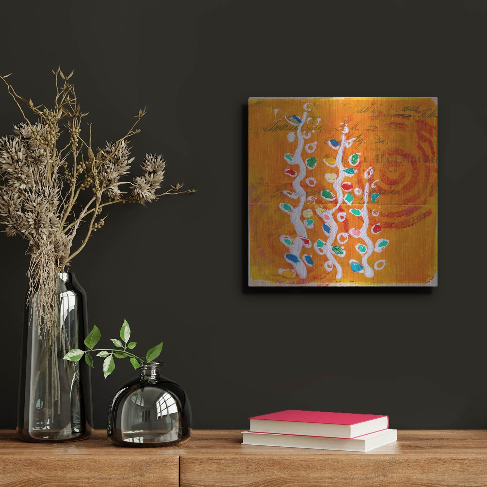 Luxe Metal Art 'Orange Spiral Blooms' by St. Hilaire Elizabeth, Metal Wall Art,12x12