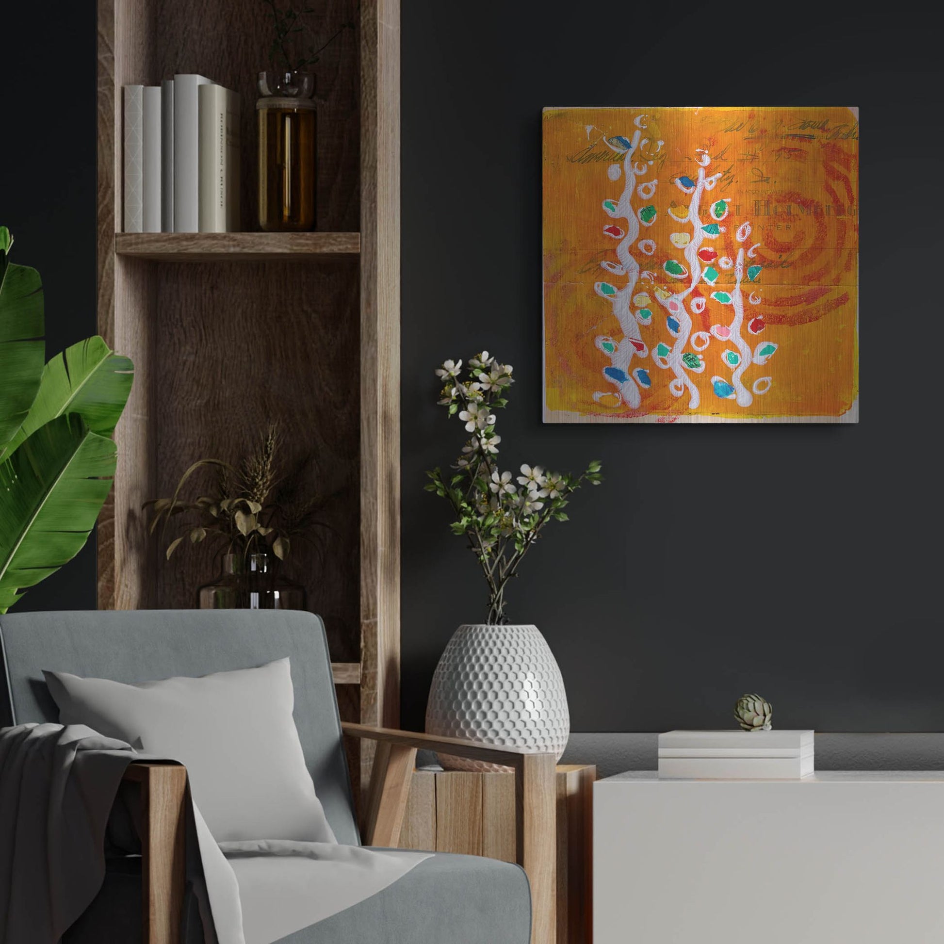 Luxe Metal Art 'Orange Spiral Blooms' by St. Hilaire Elizabeth, Metal Wall Art,24x24