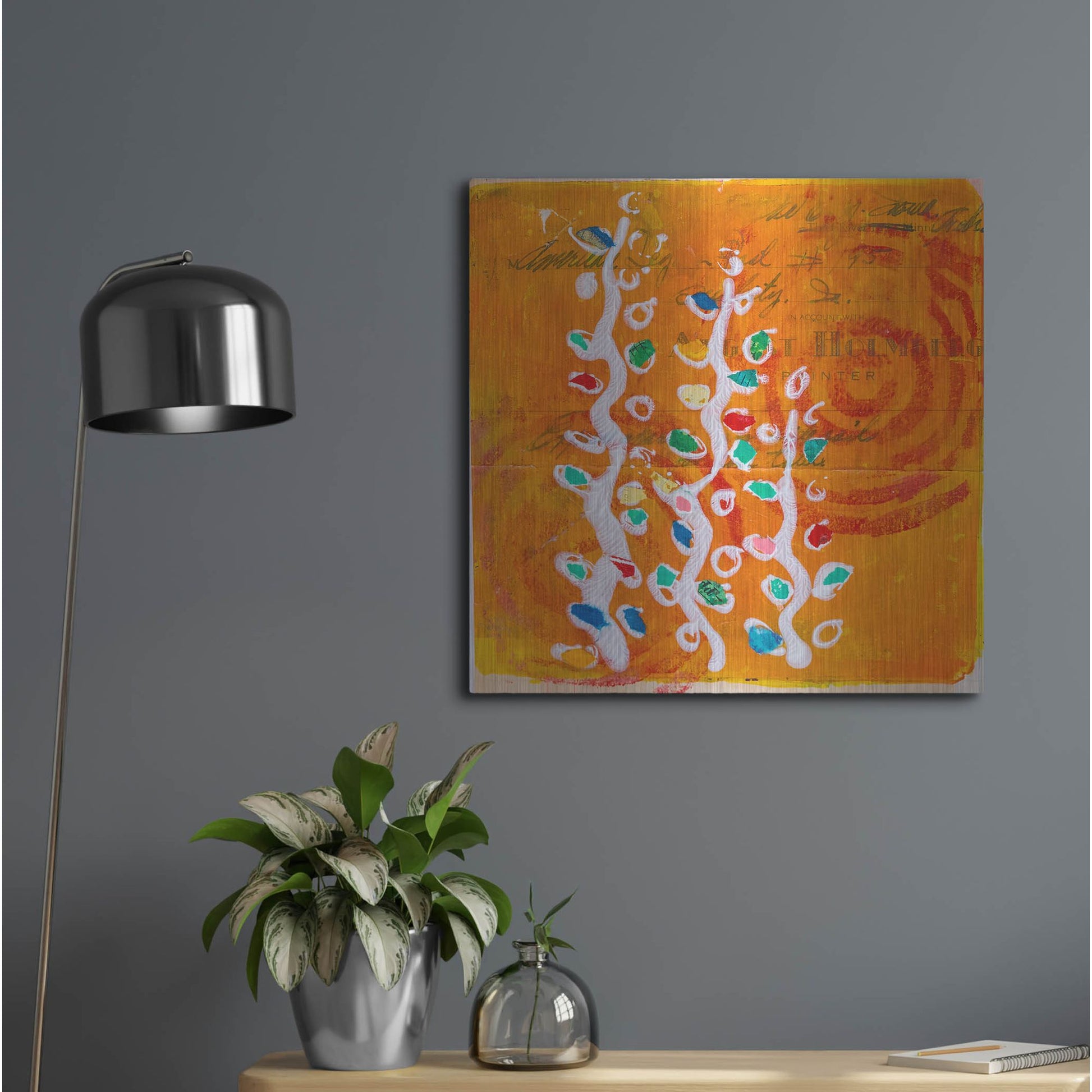 Luxe Metal Art 'Orange Spiral Blooms' by St. Hilaire Elizabeth, Metal Wall Art,24x24