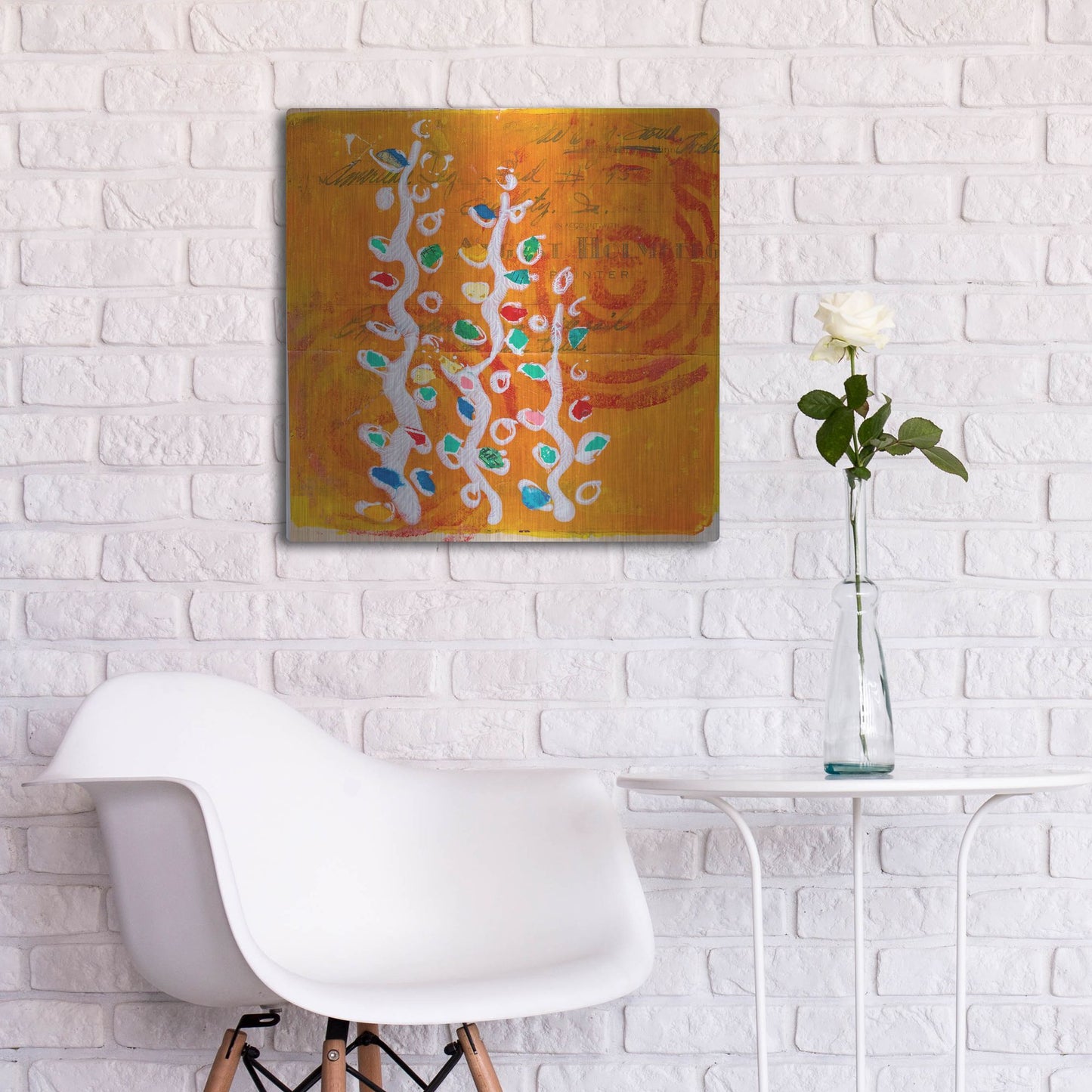 Luxe Metal Art 'Orange Spiral Blooms' by St. Hilaire Elizabeth, Metal Wall Art,24x24