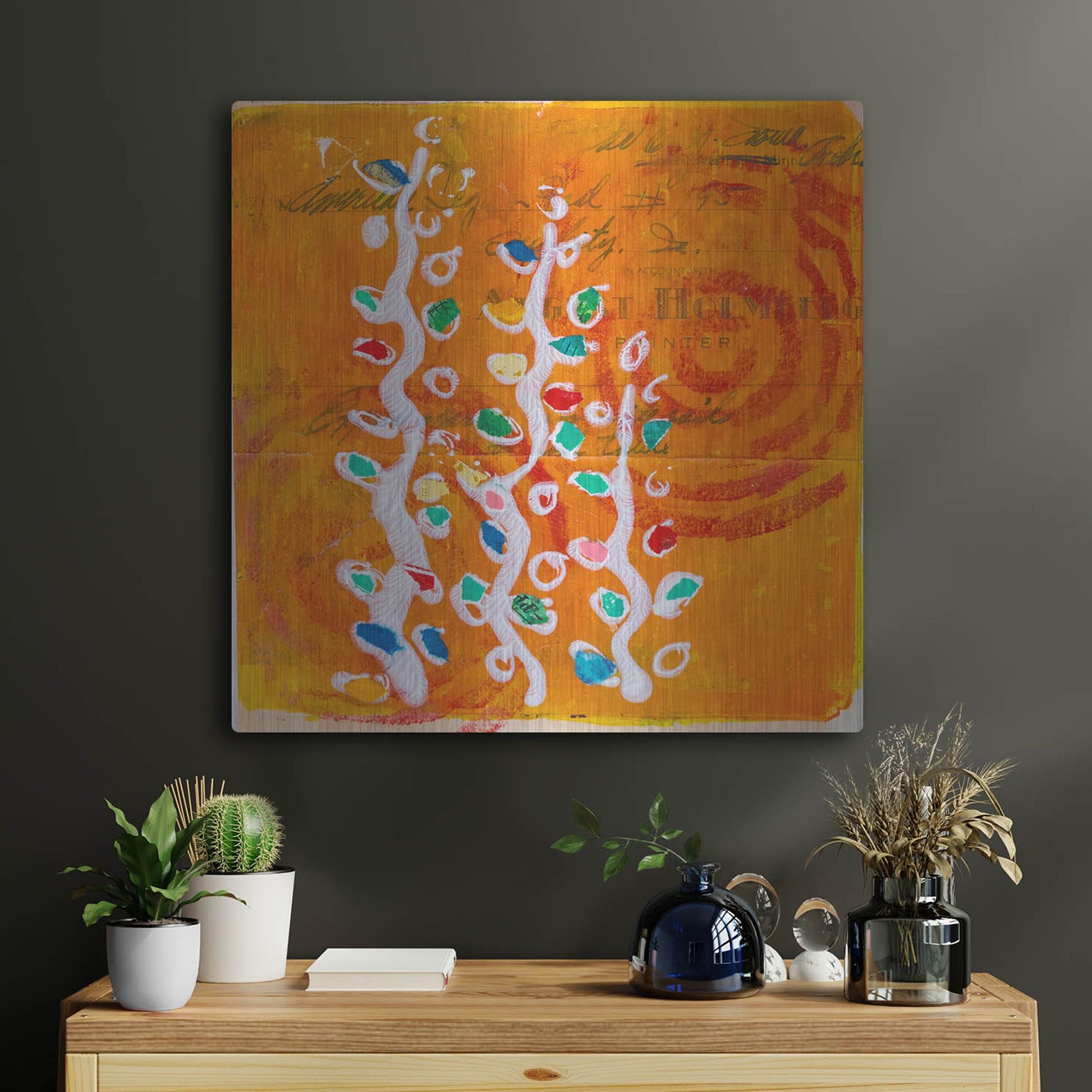 Luxe Metal Art 'Orange Spiral Blooms' by St. Hilaire Elizabeth, Metal Wall Art,24x24